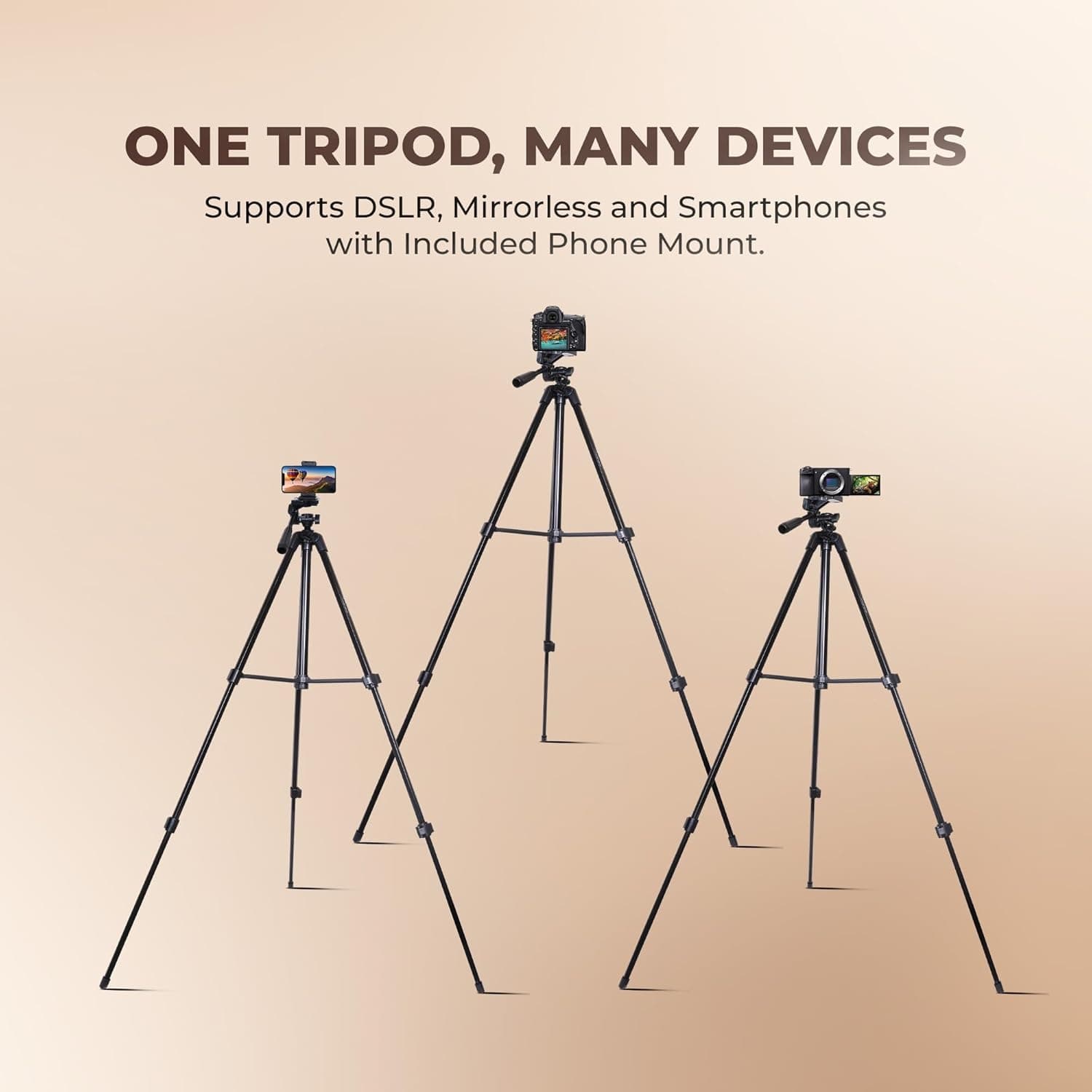 Digitek DTR 425 LW Portable 4.26ft Tripod With Smartphone Holder & Pan Head — image 2