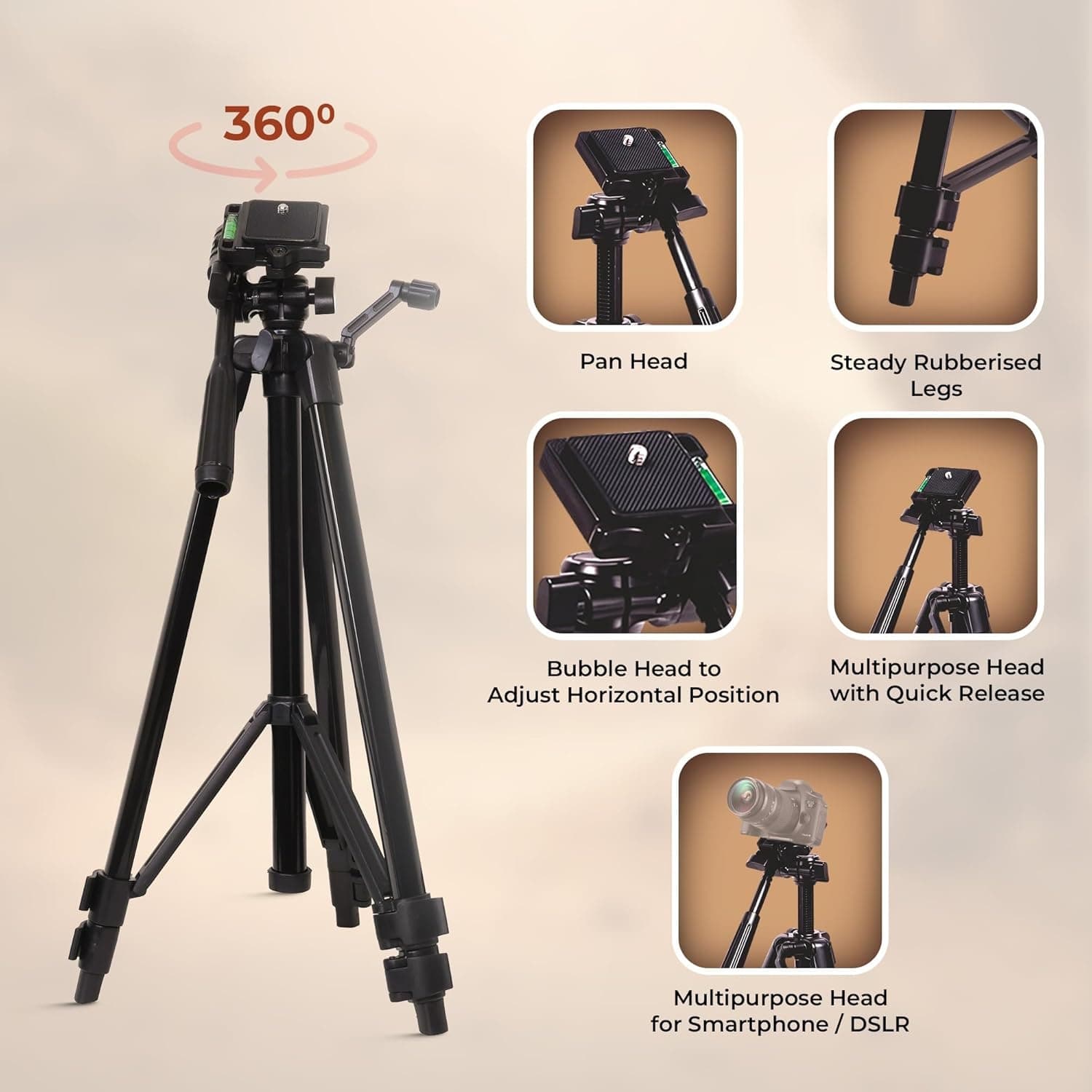 Digitek DTR 425 LW Portable 4.26ft Tripod With Smartphone Holder & Pan Head — image 5