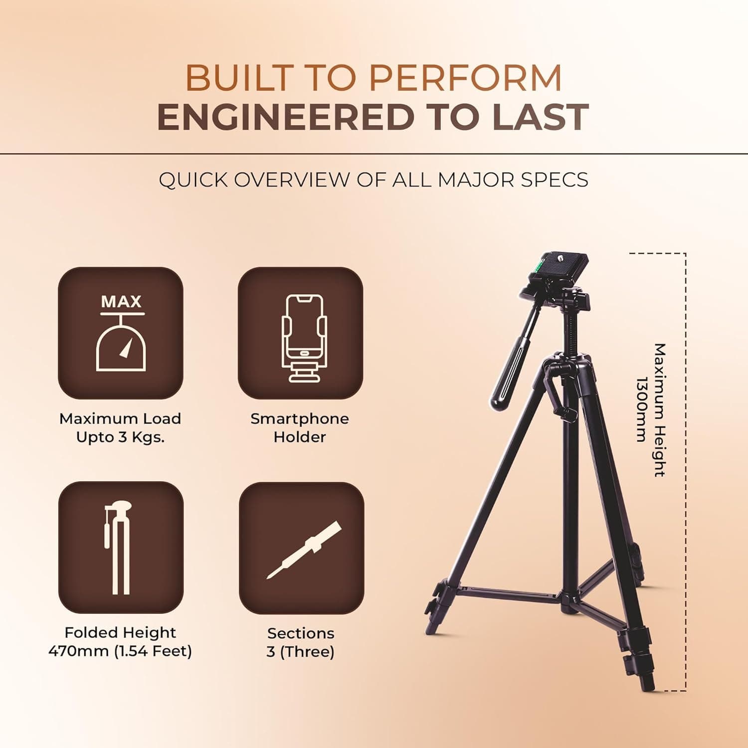 Digitek DTR 425 LW Portable 4.26ft Tripod With Smartphone Holder & Pan Head — image 3