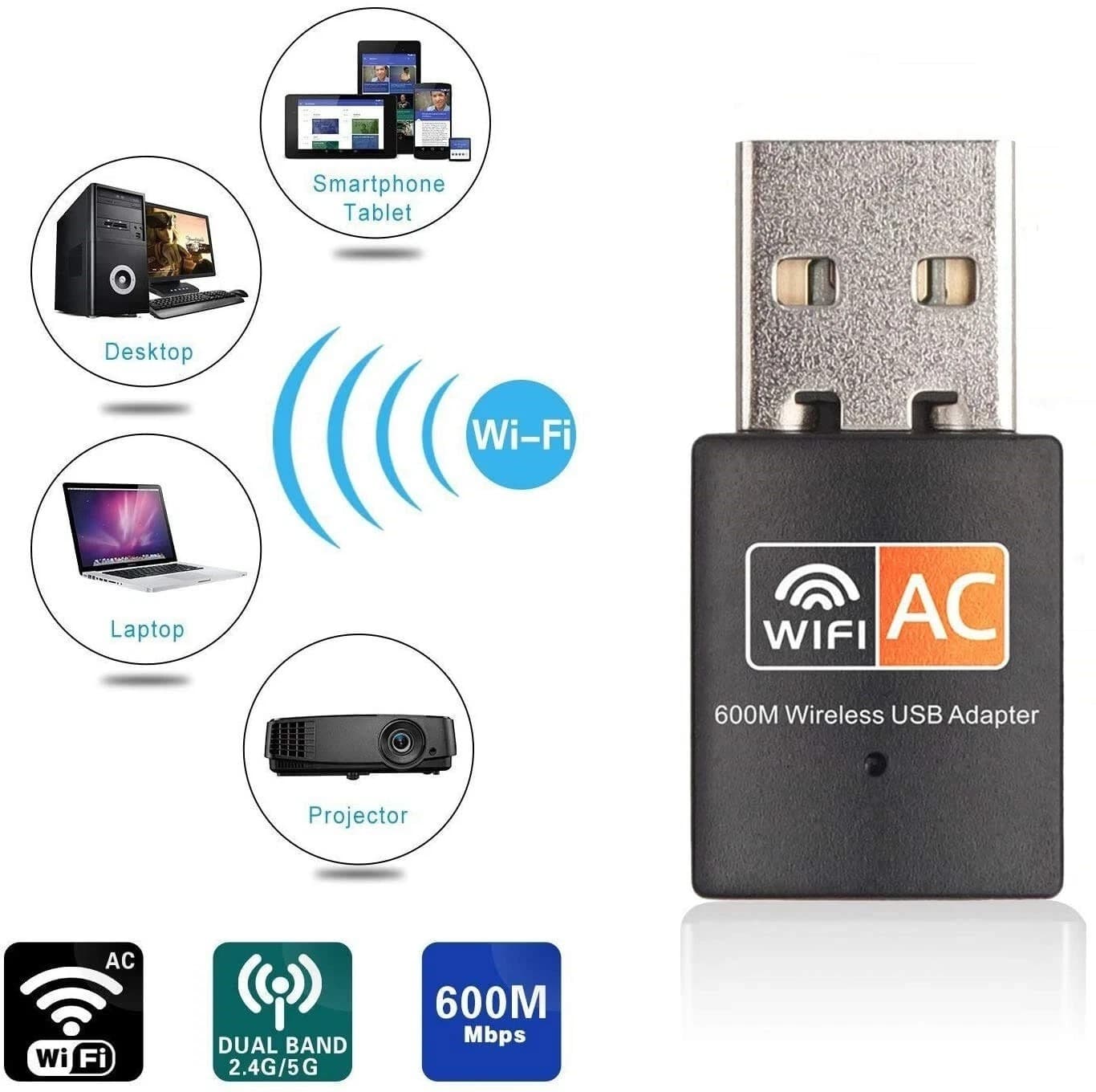 Dual Band High‑Speed 600 Mbps USB Wi‑Fi Wireless Adapter 2.4/5GHz — image 1