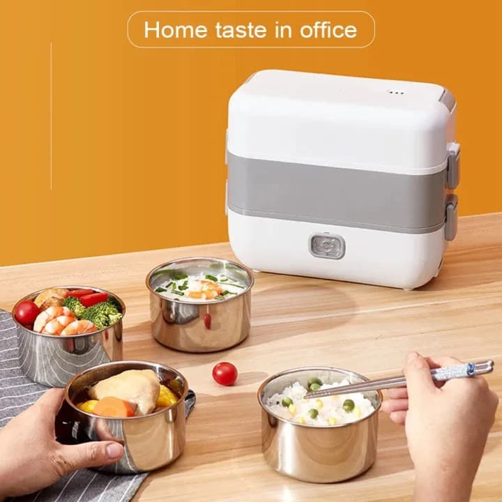 Electric Lunch Box 2 Layer Portable Food Warmer Heating Food Grade Stainless Steel Container — image 2