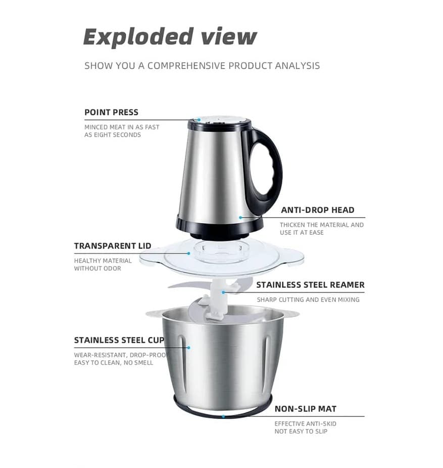 ELECTROMAX 3.5 Liter Meat Grinder Food Chopper Stainless Steel Kitchen Food Processor — image 2