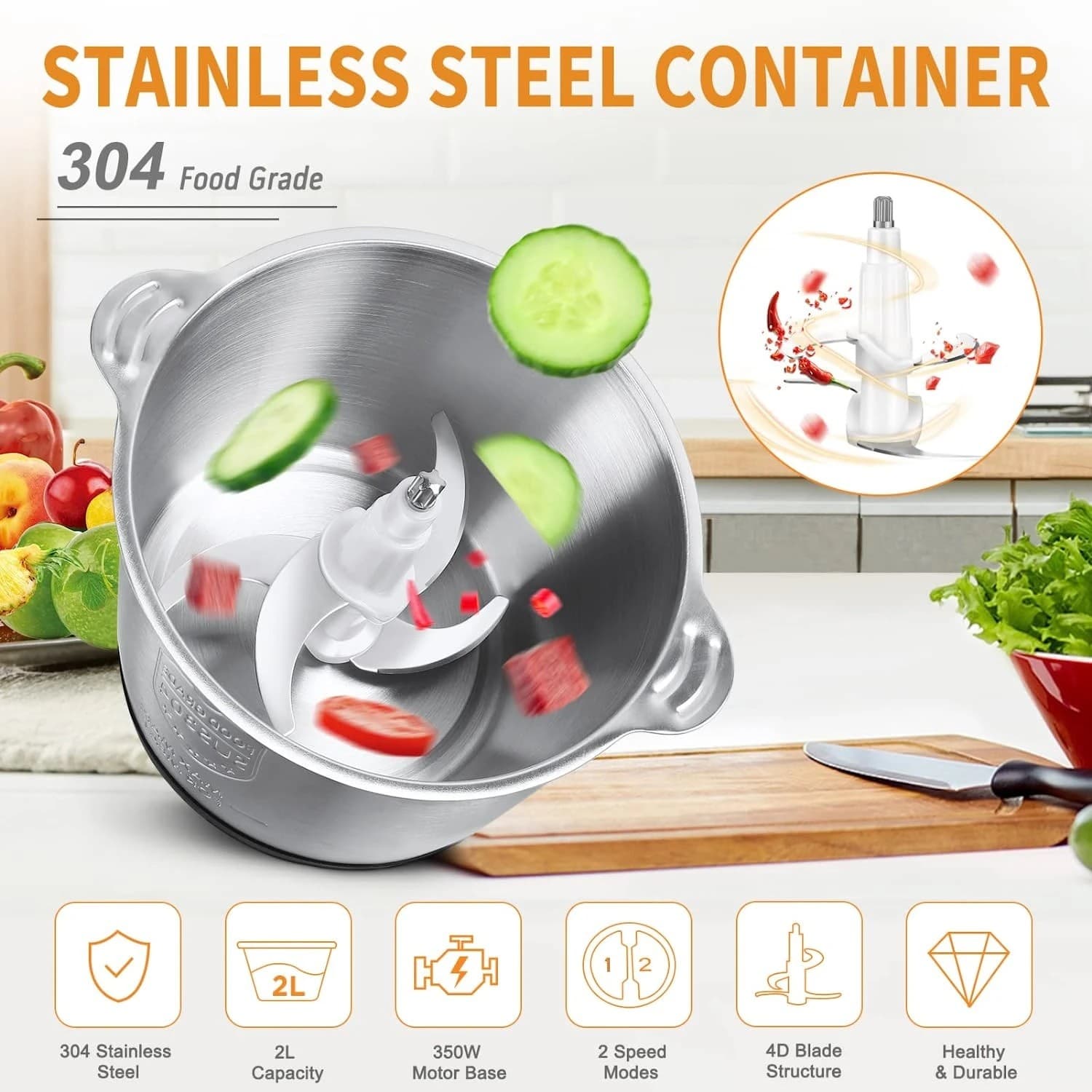 Electromax Stainless Steel Electric Vegetable Chooper And Meat Grinder Food Processor 2.5 Ltr — image 3