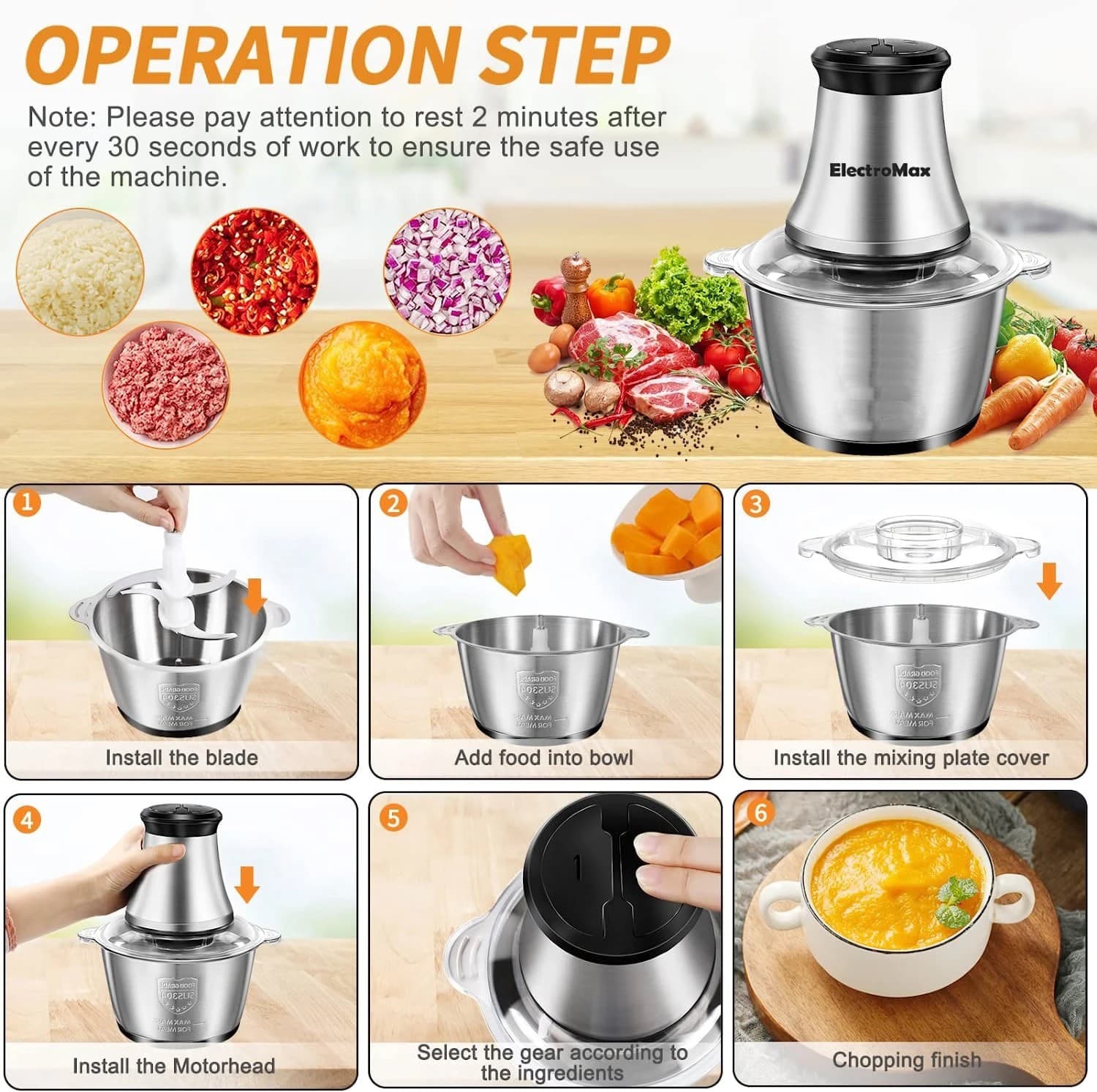 Electromax Stainless Steel Electric Vegetable Chooper And Meat Grinder Food Processor 2.5 Ltr — image 2