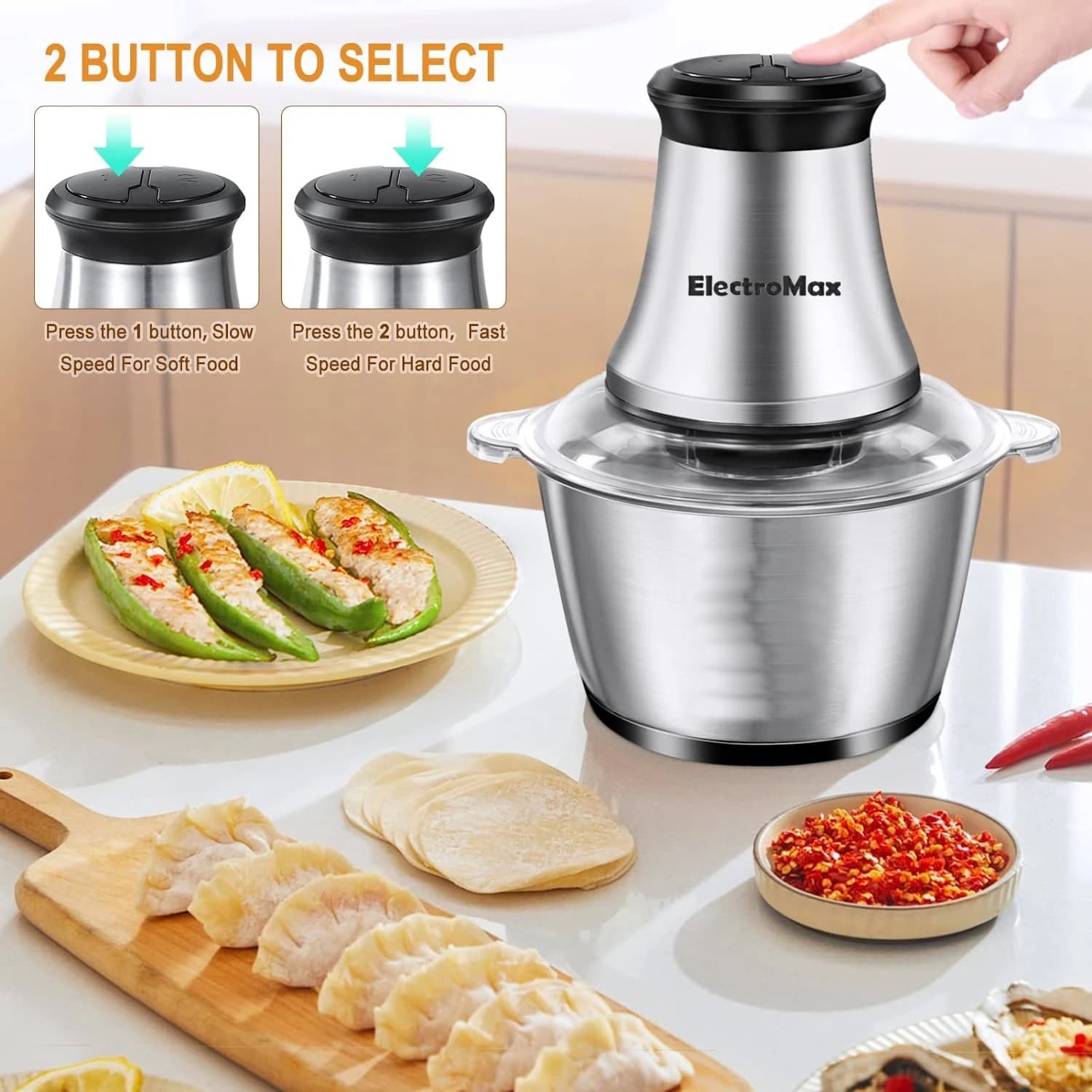 Electromax Stainless Steel Electric Vegetable Chooper And Meat Grinder Food Processor 2.5 Ltr — image 1