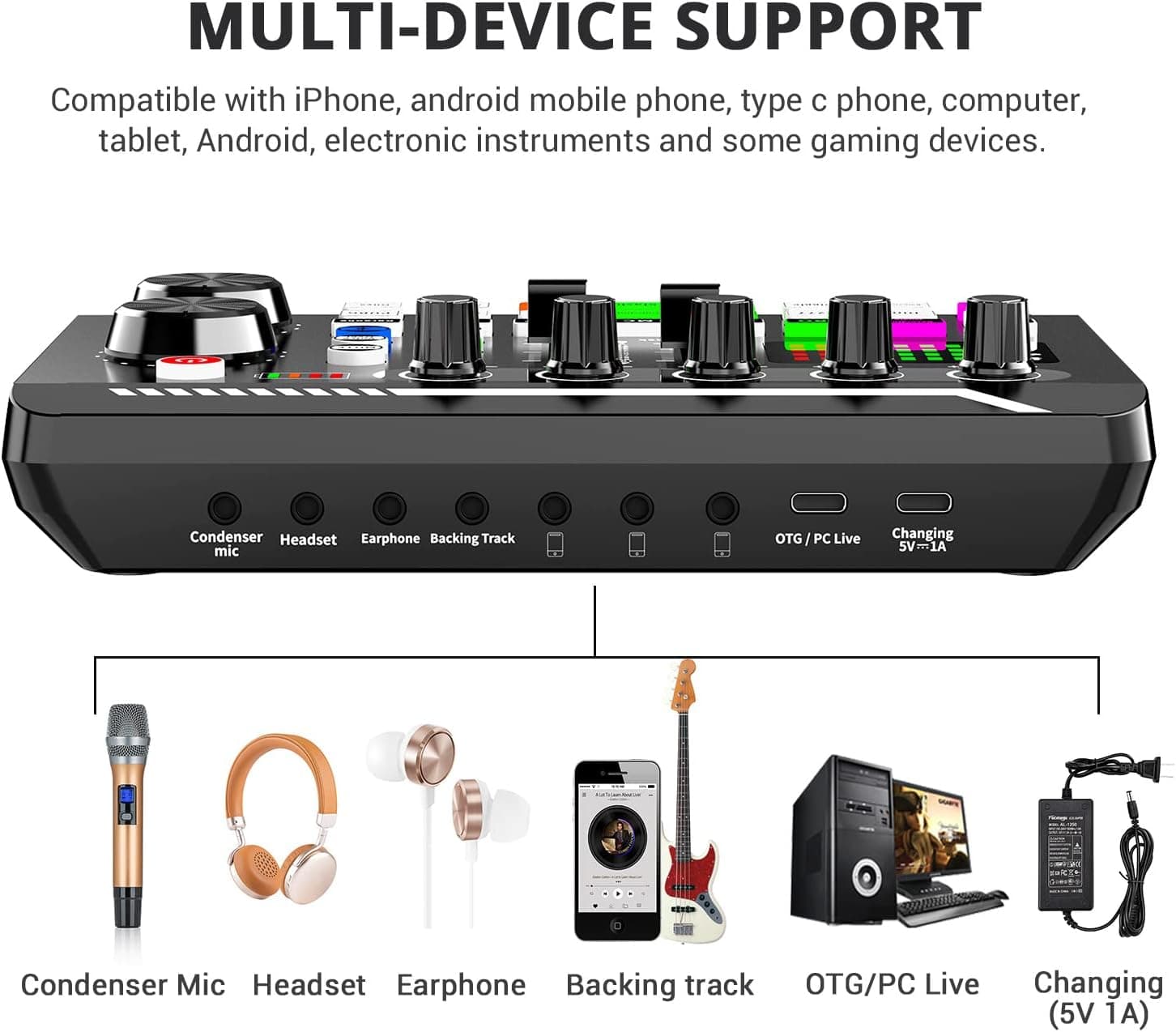 F998 Live Sound Card Audio Mixer Podcast Audio Interface — image 2