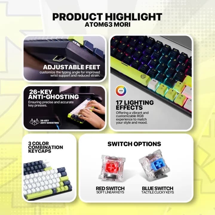 Fantech ATOM 63 Mori Edition Wired Mechanical Keyboard (63 Keys, Hot-Swappable, RGB) — image 2