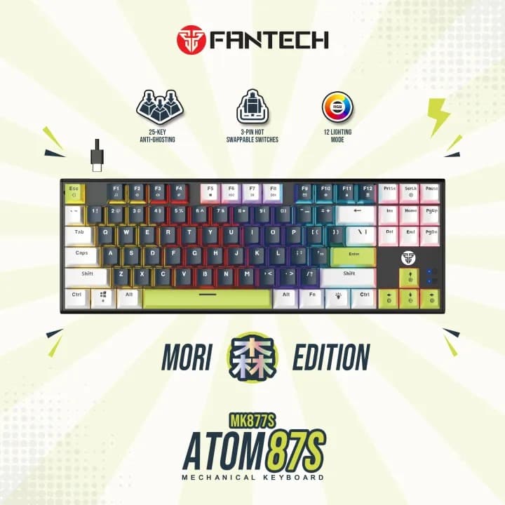 Fantech ATOM 87S MORI EDITION Wired Mechanical Keyboard Hotswapable Keycaps — image 1