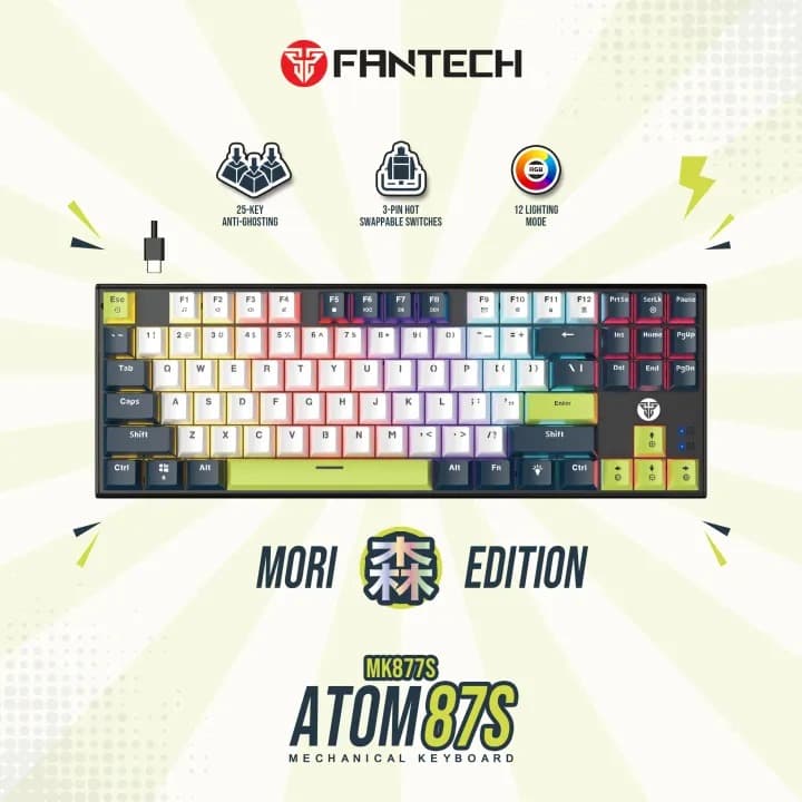 Fantech ATOM 87S MORI EDITION Wired Mechanical Keyboard Hotswapable Keycaps — image 2