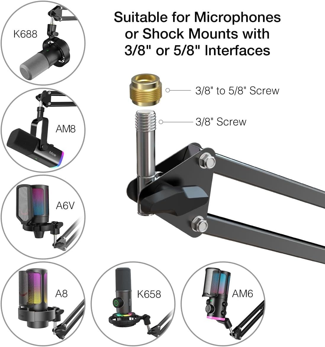 FIFINE CS1 Suspension Boom Scissor Mic Stand With Heavy Duty Clamp, 3/8″ To 5/8″ Adapter — image 6