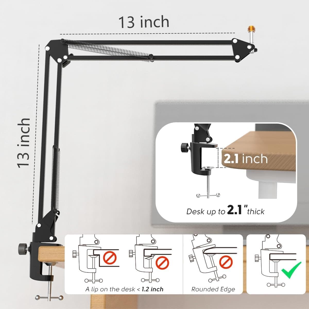 FIFINE CS1 Suspension Boom Scissor Mic Stand With Heavy Duty Clamp, 3/8″ To 5/8″ Adapter — image 3