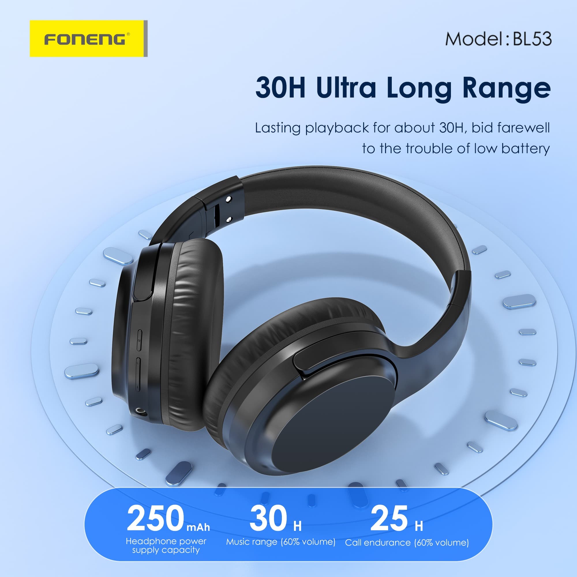 Foneng BL53 Foldable Wireless Over‑Ear Bluetooth Headphones — image 2