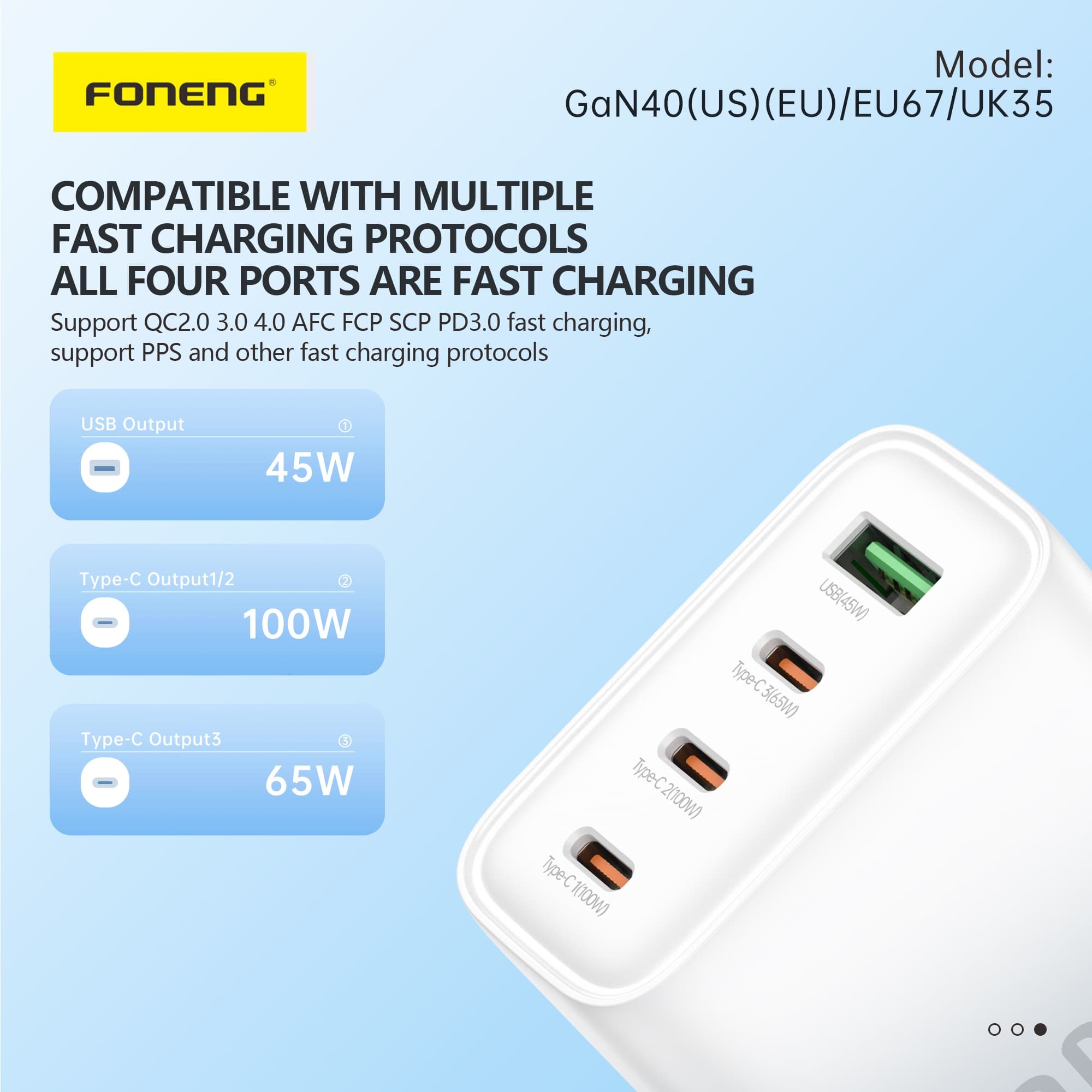 Foneng GaN40 100 Watt A+C+C+C 4-Port GaN Charger — image 4