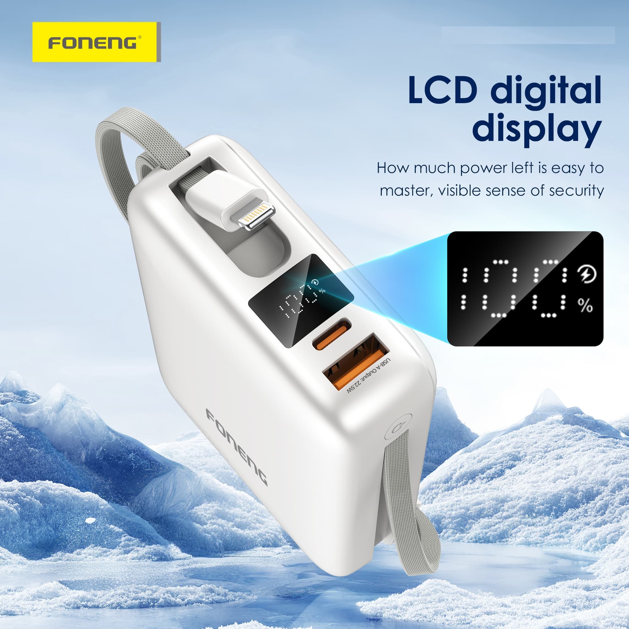 Foneng PX116 20000mAh Mini Power Bank with Dual Built-In Cables & 22.5W Fast Charging — image 5