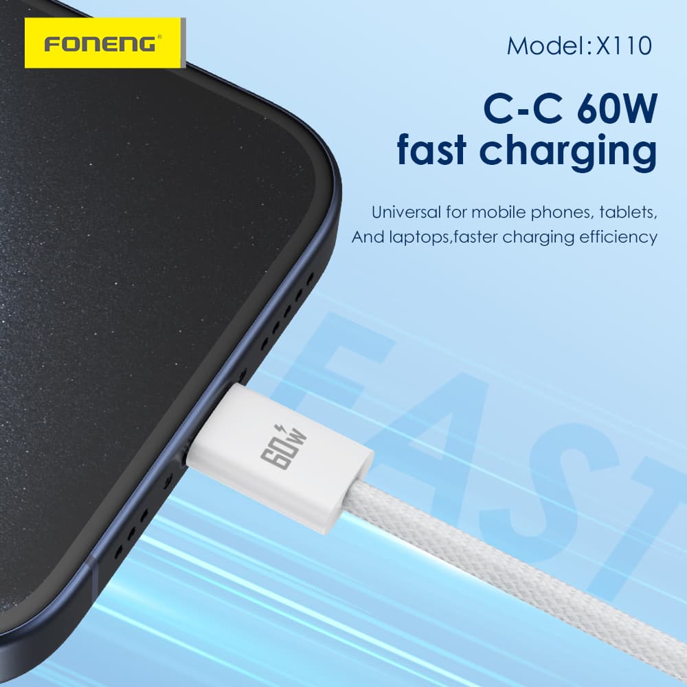 FONENG X110 1.2 Meter 60W Fast Charging Braided Type-C to Type-C Cable — image 4