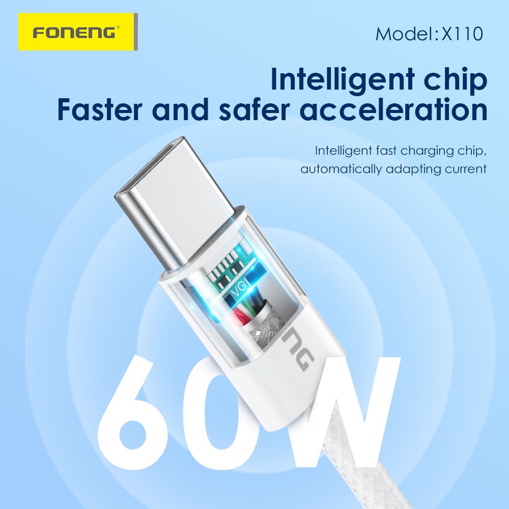 FONENG X110 1.2 Meter 60W Fast Charging Braided Type-C to Type-C Cable — image 3