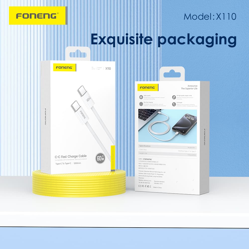 FONENG X110 1.2 Meter 60W Fast Charging Braided Type-C to Type-C Cable — image 5