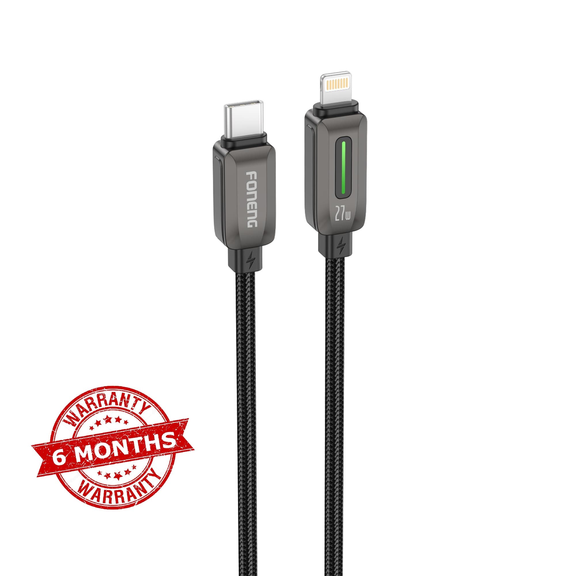 FONENG X118 1.2M PD 27W Flowing Light Zinc Alloy Head Braided Fast Charging Cable — image 1
