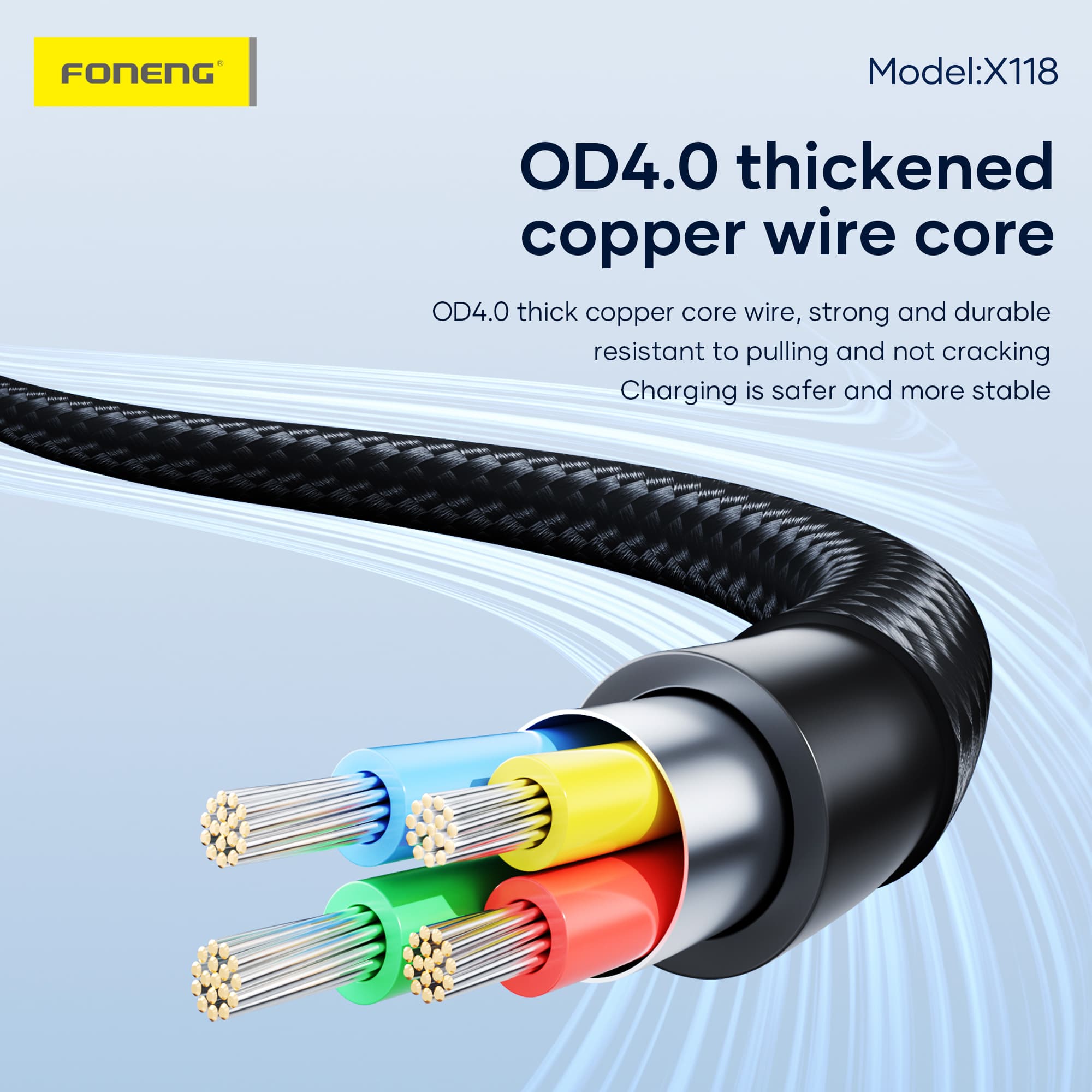 FONENG X118 1.2M PD 27W Flowing Light Zinc Alloy Head Braided Fast Charging Cable — image 3