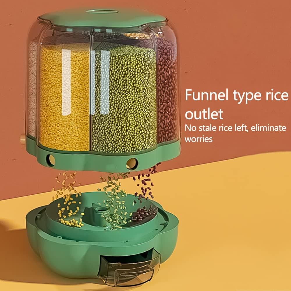 Food Grain Storage Container 360° Rotatable Dustproof Sealed Transparent Rice Bucket 6 Grid For Home Kitchen — image 3