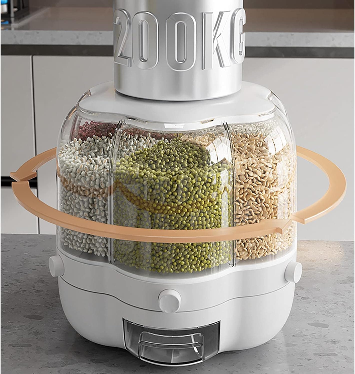 Food Grain Storage Container 360° Rotatable Dustproof Sealed Transparent Rice Bucket 6 Grid For Home Kitchen — image 2