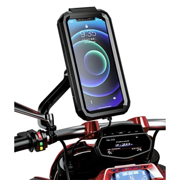 Fully Waterproof Bike & Scooter Mobile Phone Holder Mirror Mount — image 1