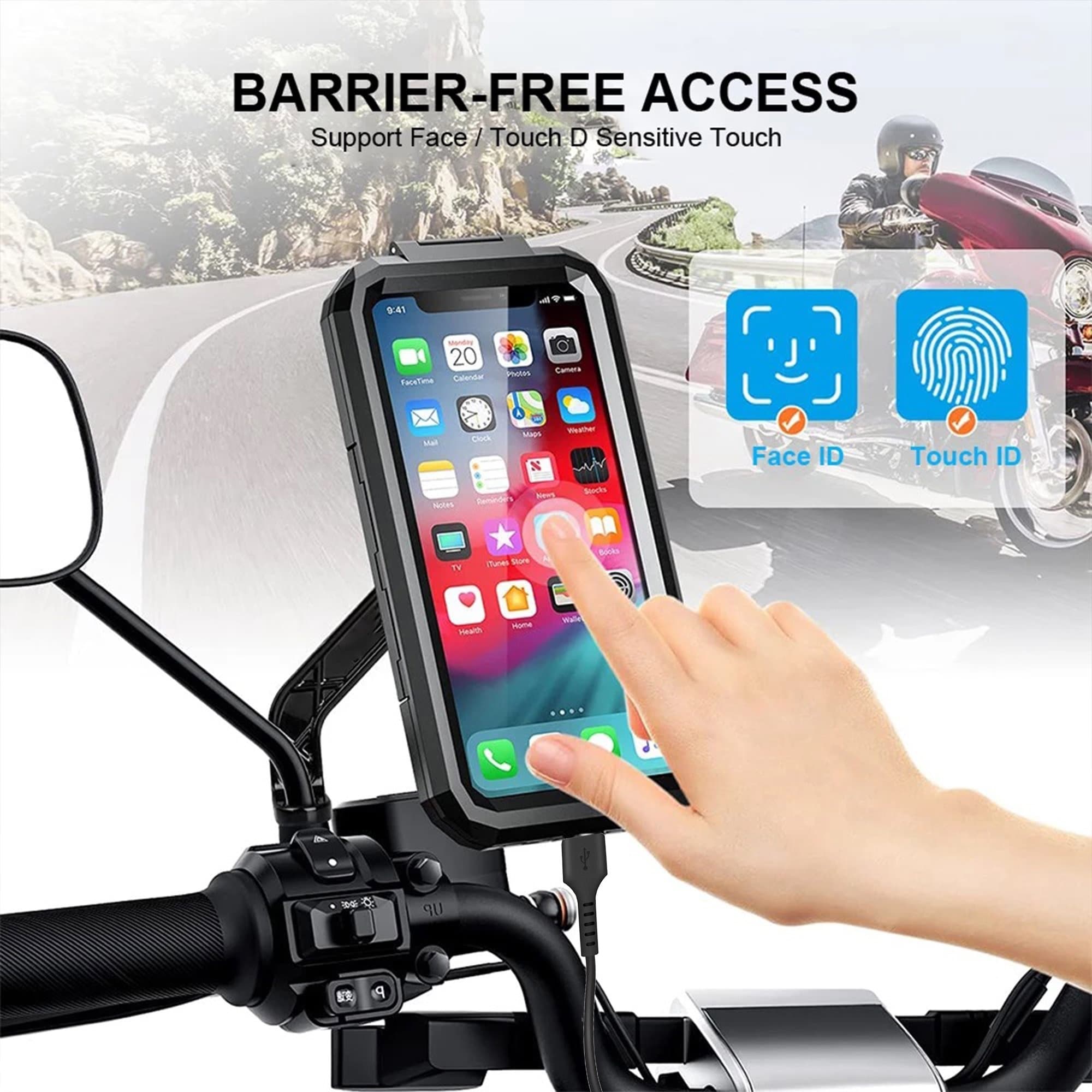 Fully Waterproof Bike & Scooter Mobile Phone Holder Mirror Mount — image 3