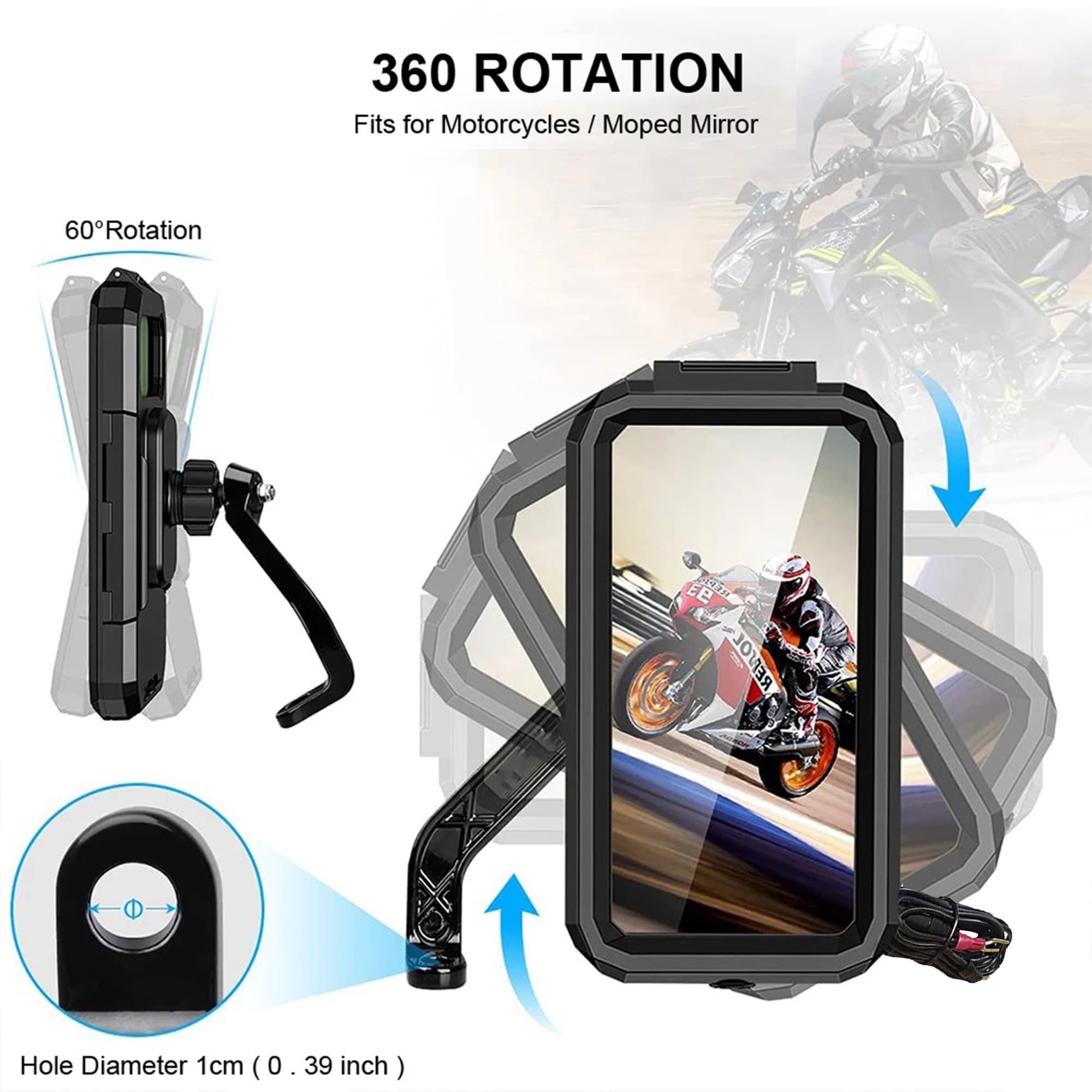 Fully Waterproof Bike & Scooter Mobile Phone Holder Mirror Mount — image 2