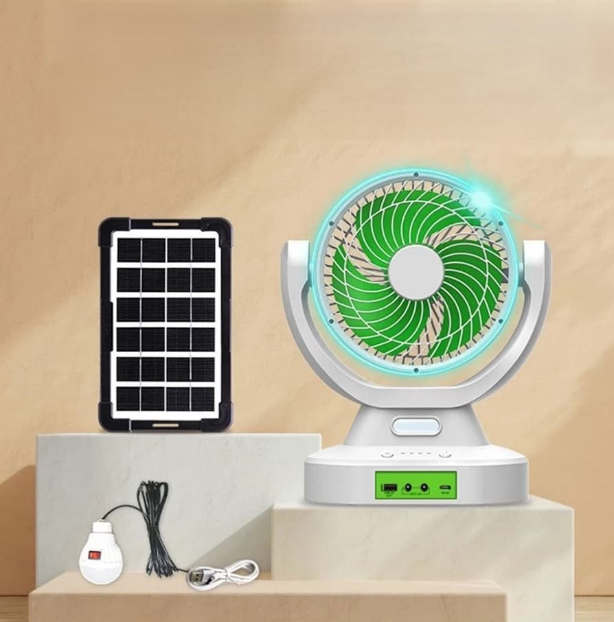 GDTIMES GD8021 7-inch Solar Fan Built-in LED Lighting Electric Fan Rechargeable Fan Outdoor Camping Fan — image 1