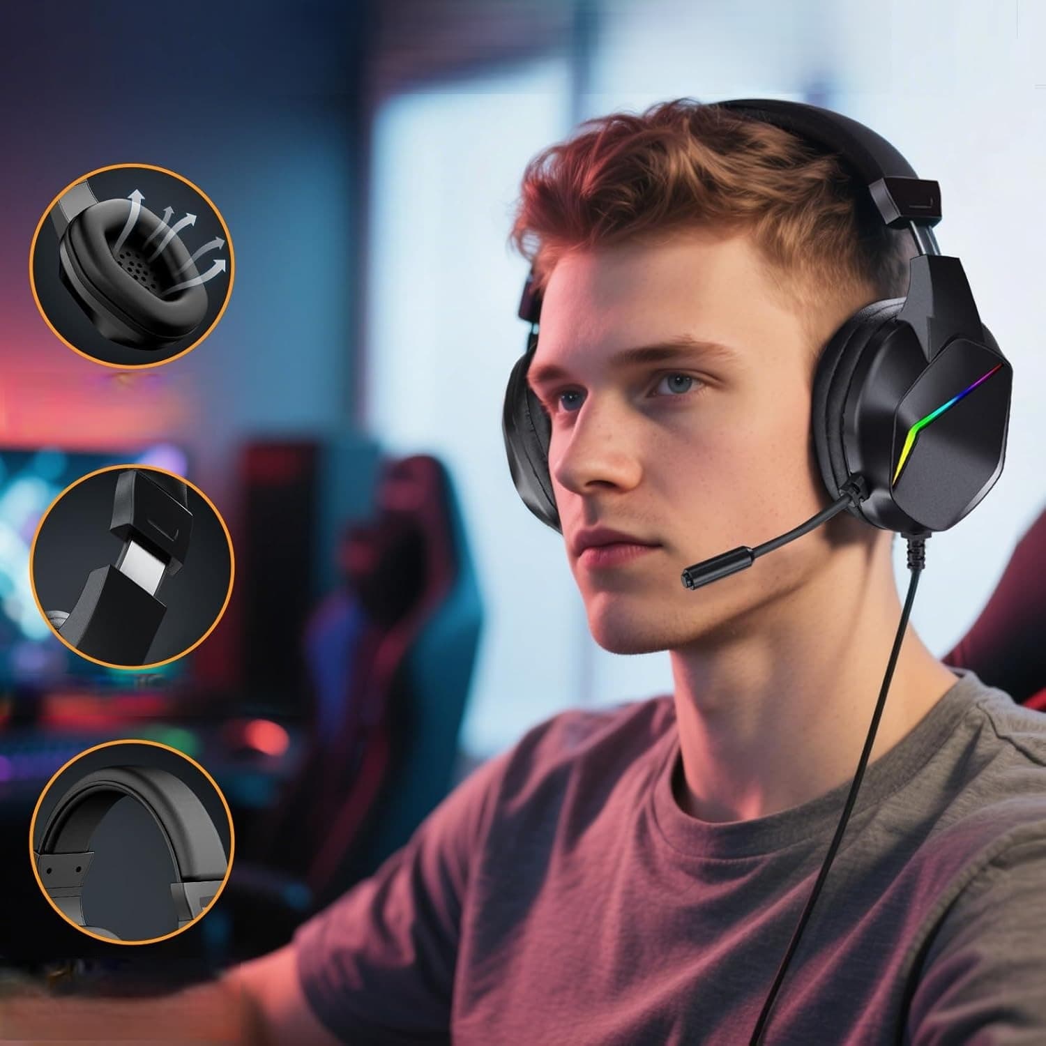 H21 Wired Gaming Headset With RGB Light & Noise Canceling Mic — image 2