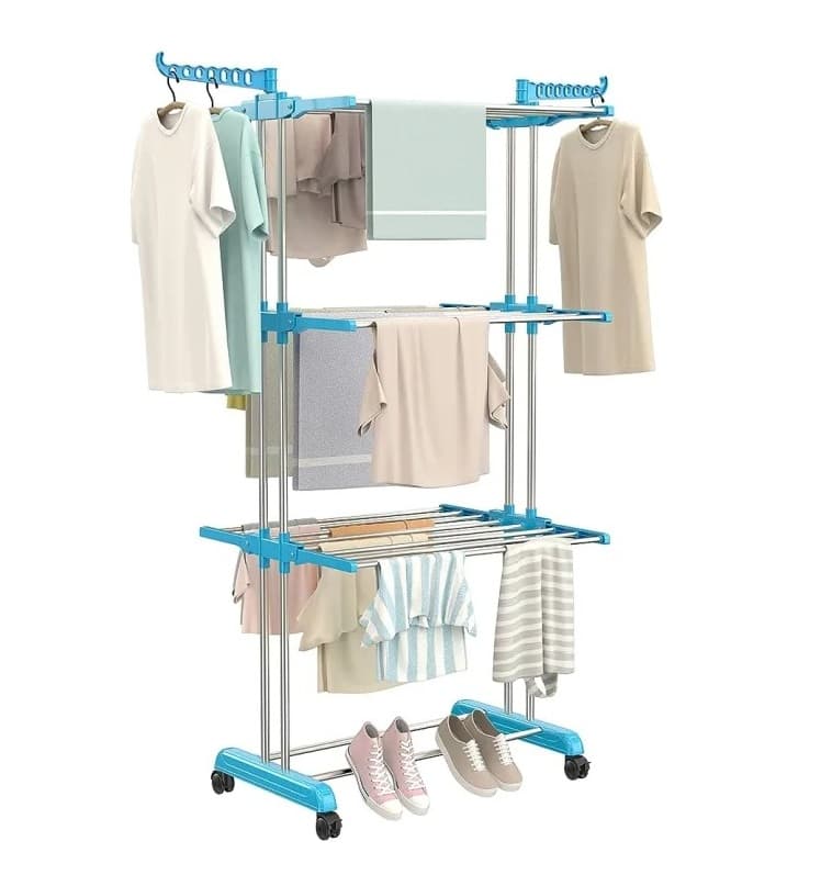 Heavy Duty Stainless Steel Double Pole Foldable Cloth Dryer Clothes Drying Stand — image 2