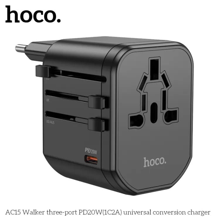 Hoco AC15 PD20W(1C2A) Three Port Multi Function Universal Travel Adapter — image 1