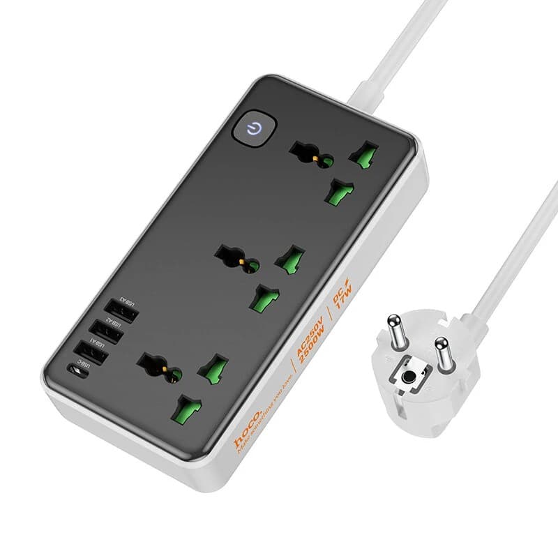 Hoco AC7A 10A 17W 7 Port USB Charger 3USB-A+1USB-C+3AC Fast Charging Multiplug — image 1