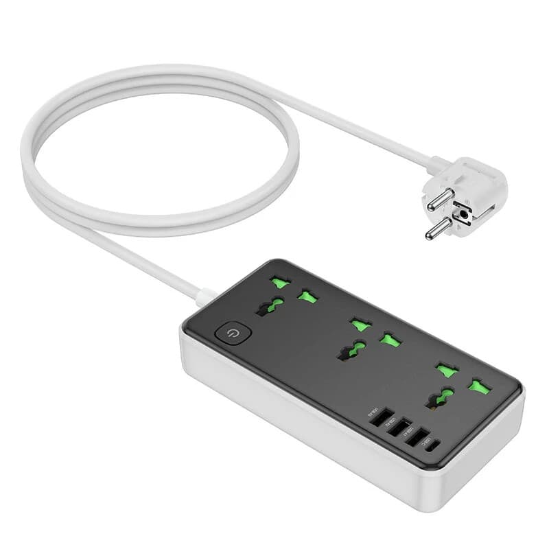 Hoco AC7A 10A 17W 7 Port USB Charger 3USB-A+1USB-C+3AC Fast Charging Multiplug — image 2