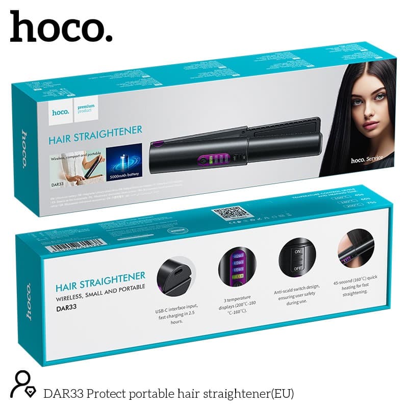 Hoco DAR33 5000mAh Rechargeable Portable Hair Straightner — image 6