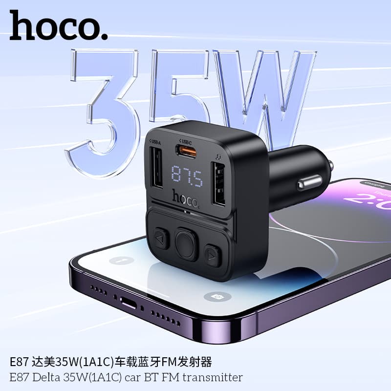 Hoco E87 Car Charger With FM Bluetooth Car Transmitter — image 3