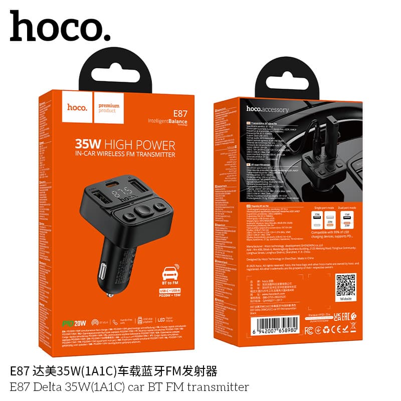 Hoco E87 Car Charger With FM Bluetooth Car Transmitter — image 4
