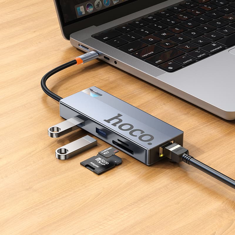 Hoco HB52 Type C Hub 8 In 1HDTV + RJ45 + SD/TF+ PD + Type-C 3.0 + 2x USB 3.0 — image 3