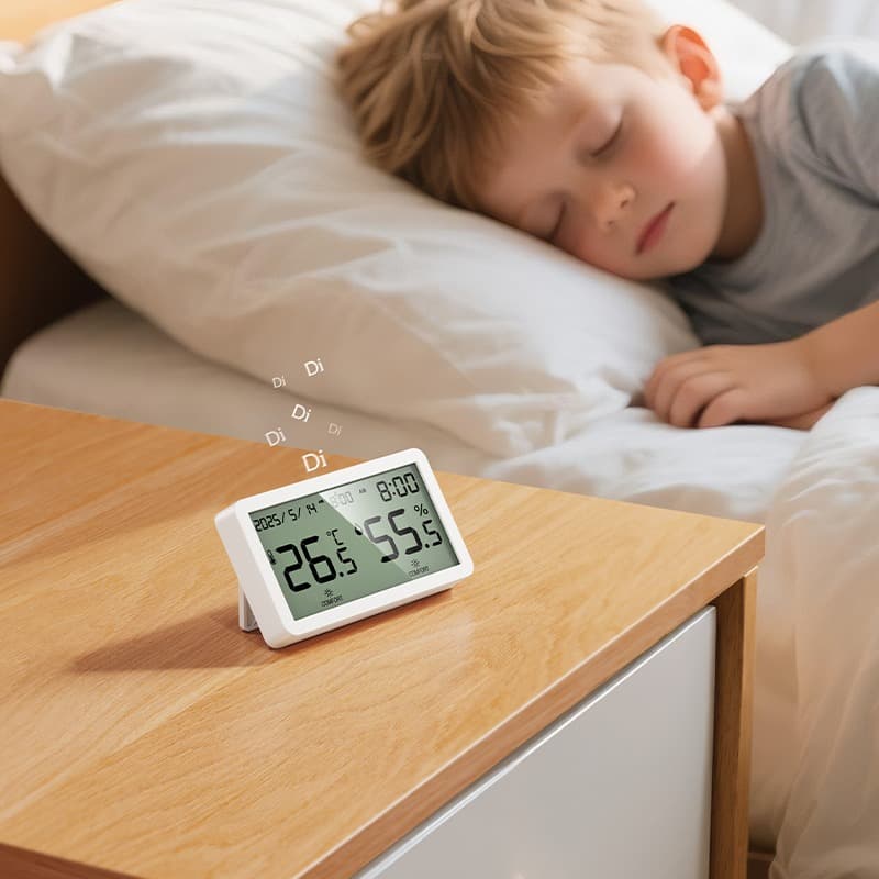 HOCO HX42 Indoor Thermometer & Hygrometer Clock — LCD Display Temperature & Humidity Monitor With Alarm Function — image 2
