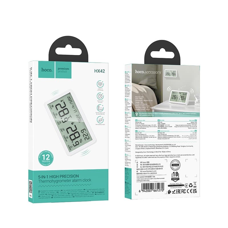 HOCO HX42 Indoor Thermometer & Hygrometer Clock — LCD Display Temperature & Humidity Monitor With Alarm Function — image 5