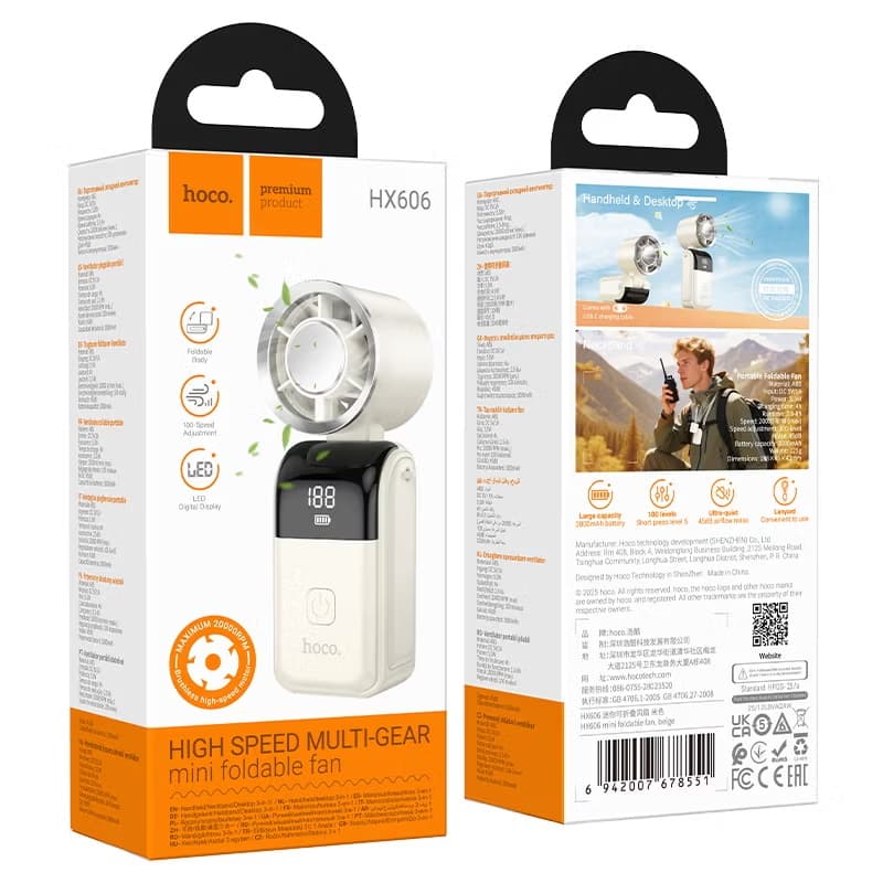 Hoco HX606 3 In 1 Handheld And Desktop Portable Fan With Speed Adjustment & LED Digital Display — image 6