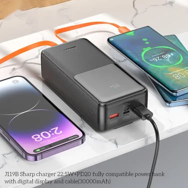Hoco J119B Fast Charging 22.5W PD20 30000mAh Power Bank with Digital Display & Cable — image 3