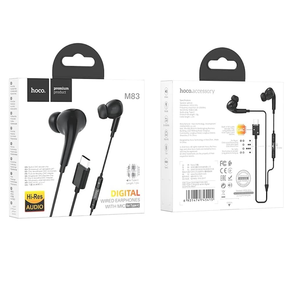Hoco M83 Type C Original Series Wire Controlled Earphone With Mic — image 3
