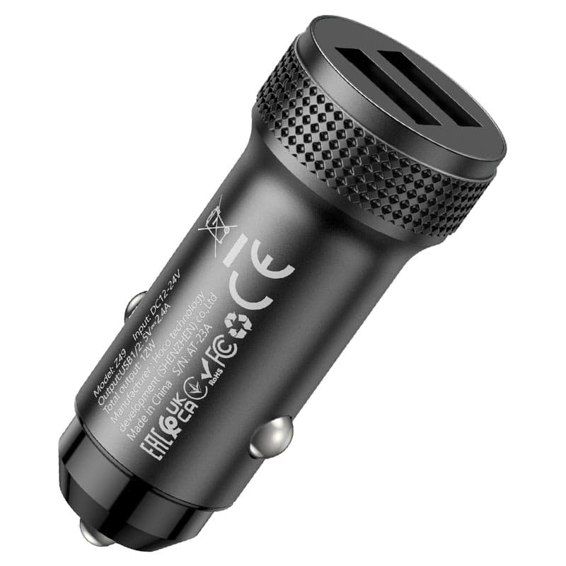 Hoco Z49 Car charger With dual USB A 12W Port. — image 2