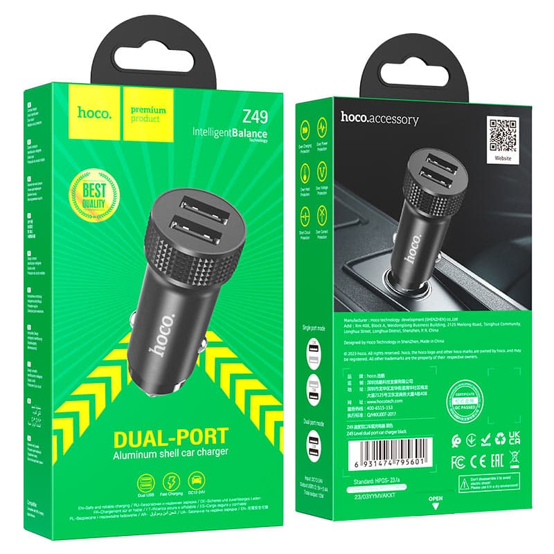 Hoco Z49 Car charger With dual USB A 12W Port. — image 4