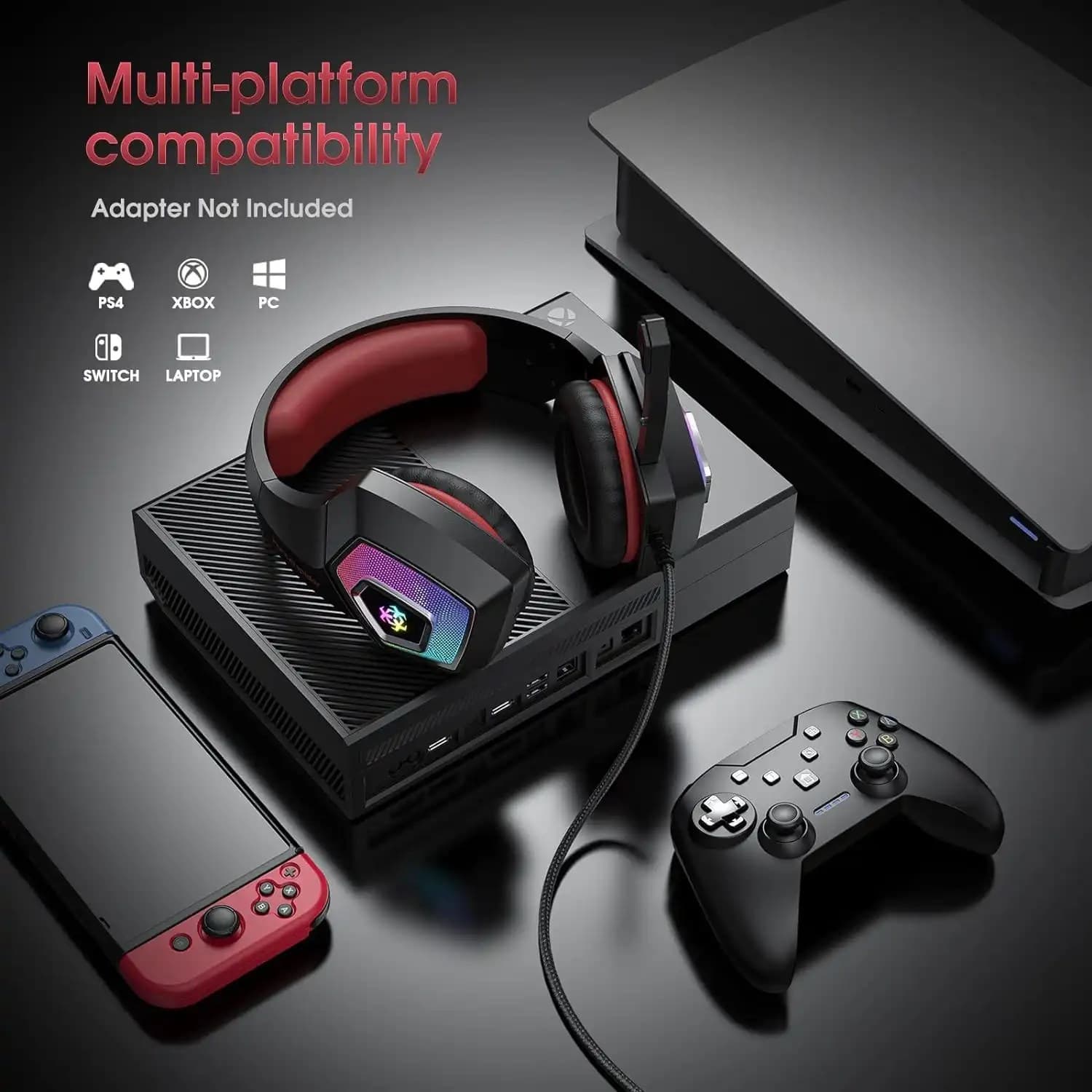 Hunterspider V1 Wired On Ear RGB Light Gaming Headphone With Mic — image 2