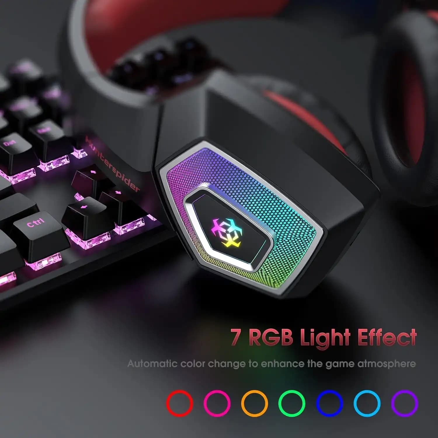 Hunterspider V1 Wired On Ear RGB Light Gaming Headphone With Mic — image 3