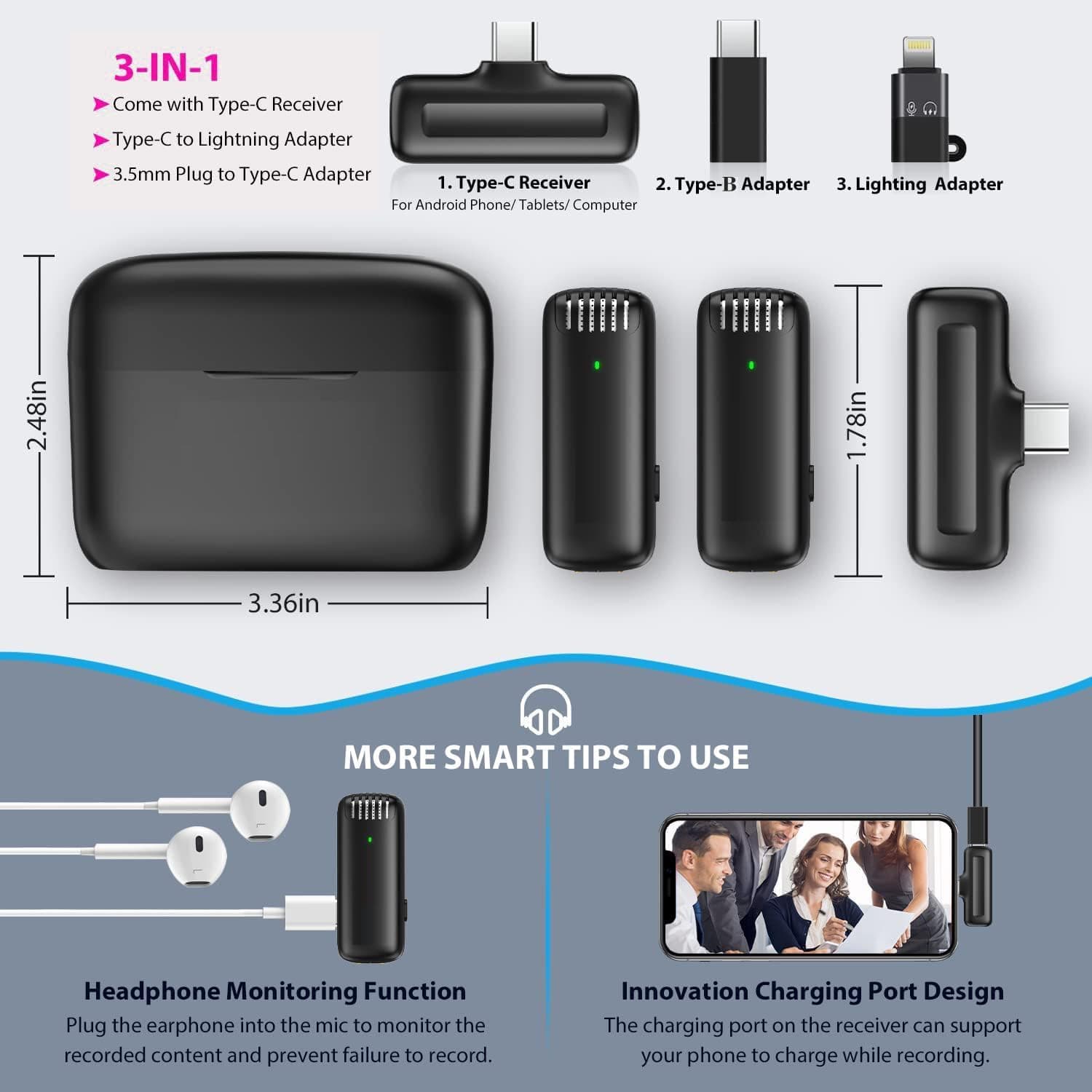 J13 Wireless Microphone Mic With Charging Case For Type C Android And iPhone — image 3