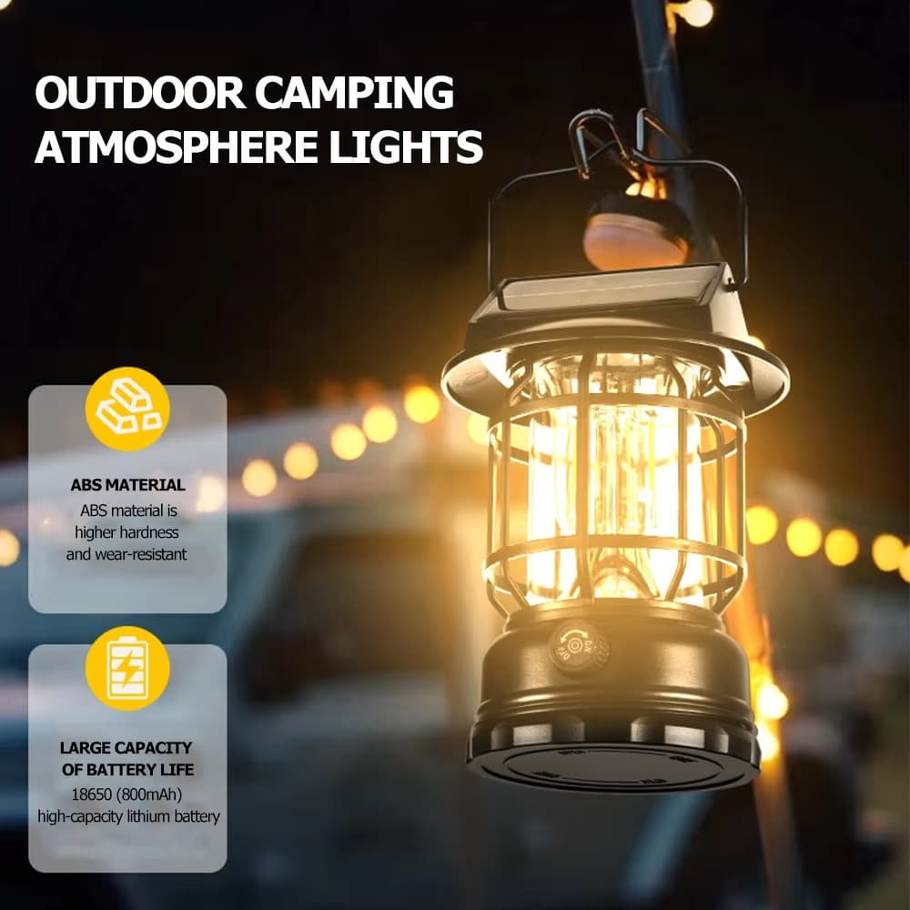 JH7800 Vintage LED Handheld Lantern Solar Powered Outdoor Camping Lamp With Knob — image 2