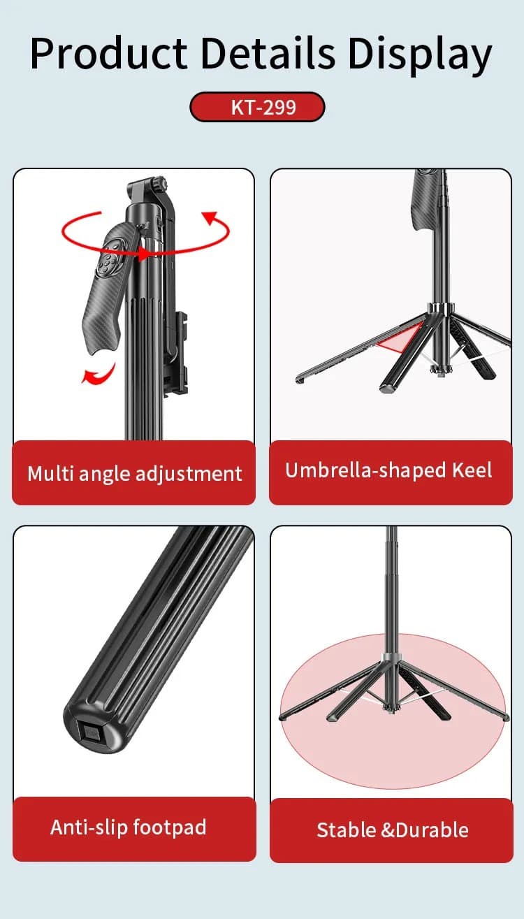 JMARY KT299 Smart Rotation Selfie Stick & Tripod With AI Face Sensor (Up to 1.8 m, 360° Horizontal) — image 4